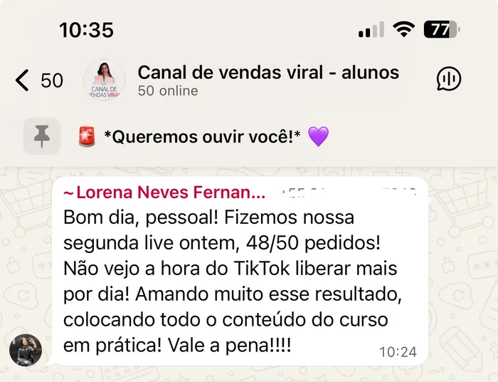 Print de resultado - Lorena - primeira live