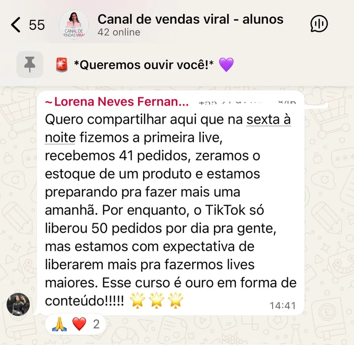 Print de resultado - Lorena - segunda live